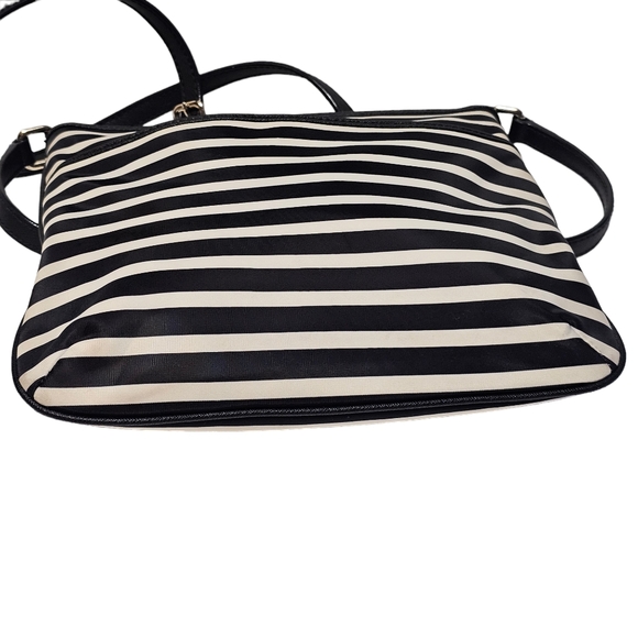 Kate Spade Black White Striped Nylon Leather Trim Crossbody Purse - Picture 4 of 16